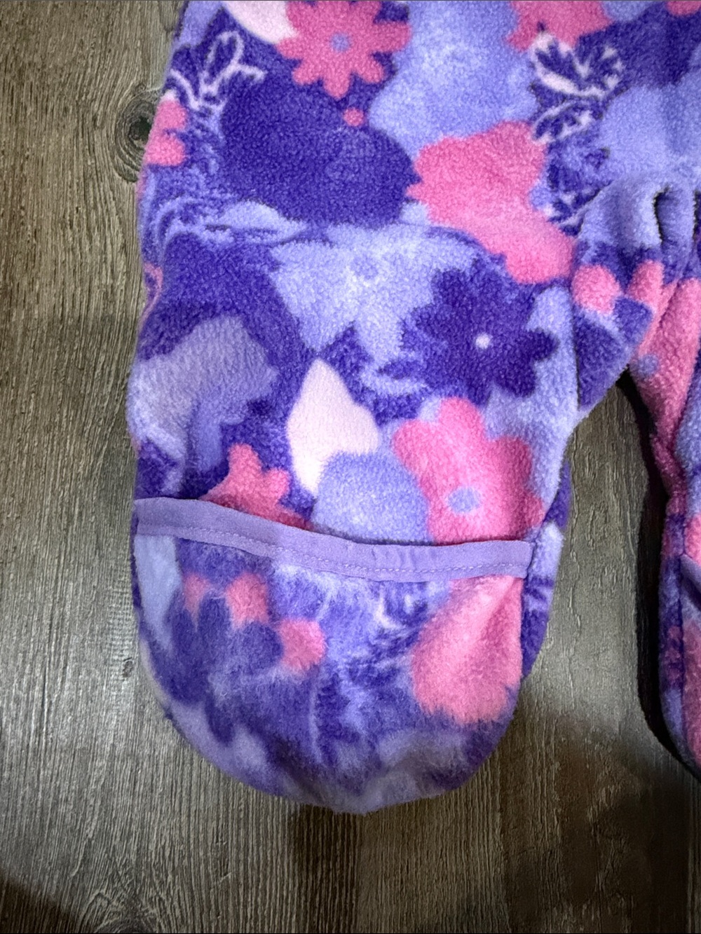 Columbia Purple and Pink Floral Fleece Hooded Baby One-Piece - Picture 5 of 6